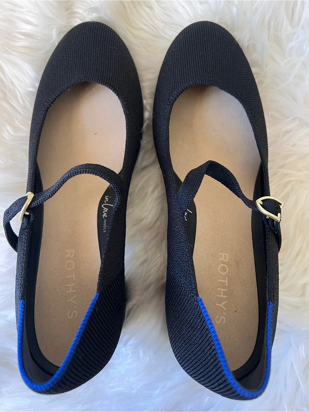 Rothy's Black Mary Jane Block Heel with Silver Buckle